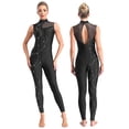 thumbnail image 1 of Aiihoo Womens Rhinestones Jumpsuit Sheer Mesh Patchwork Bodysuit Full Length Figure Ice Skating Bodycon Romper Black XXL, 1 of 7