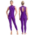 thumbnail image 1 of Aiihoo Womens Rhinestones Jumpsuit Sheer Mesh Patchwork Bodysuit Full Length Figure Ice Skating Bodycon Romper Purple XXL, 1 of 7