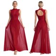 thumbnail image 1 of Aiihoo Womens Shiny Rhinestone Lyrical Dance Dress Gymnastics Sheer Mesh Overlay Leotard Dresses Burgundy L, 1 of 7