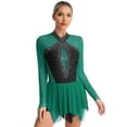thumbnail image 1 of Aiihoo Womens Sparkling Dance Leotard Dress Irregular Hem Keyhole Back Long Sleeve Dresses Dark Green XXL, 1 of 7