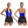 thumbnail image 1 of Aiihoo Womens Sparkly Tassel Latin Dance Leotards Halter Backless Jumpsuit Jazz Dancewear Blue L, 1 of 6