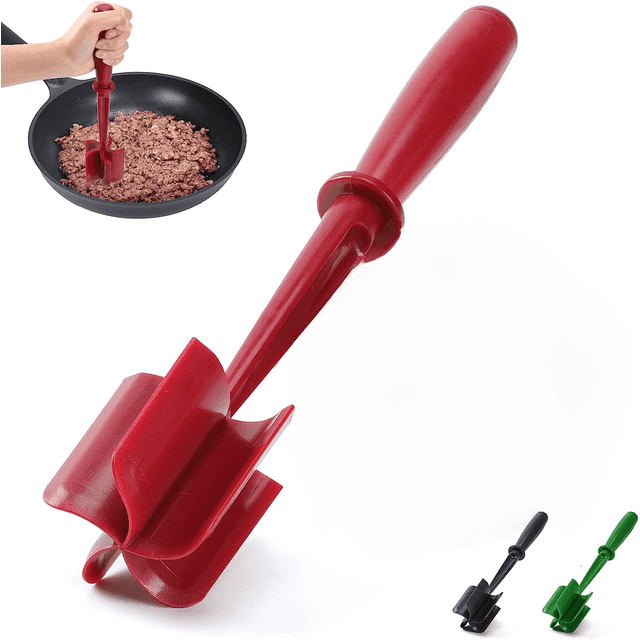 Aiivioll Meat Chopper, Hamburger Chopper Utensil, Nylon Hamburger Chopper Utensil, Masher & Smasher Meat, Potato Masher Ground Beef & Turkey -Non Stick Mix Chopper for Kitchen Tool (Red)
