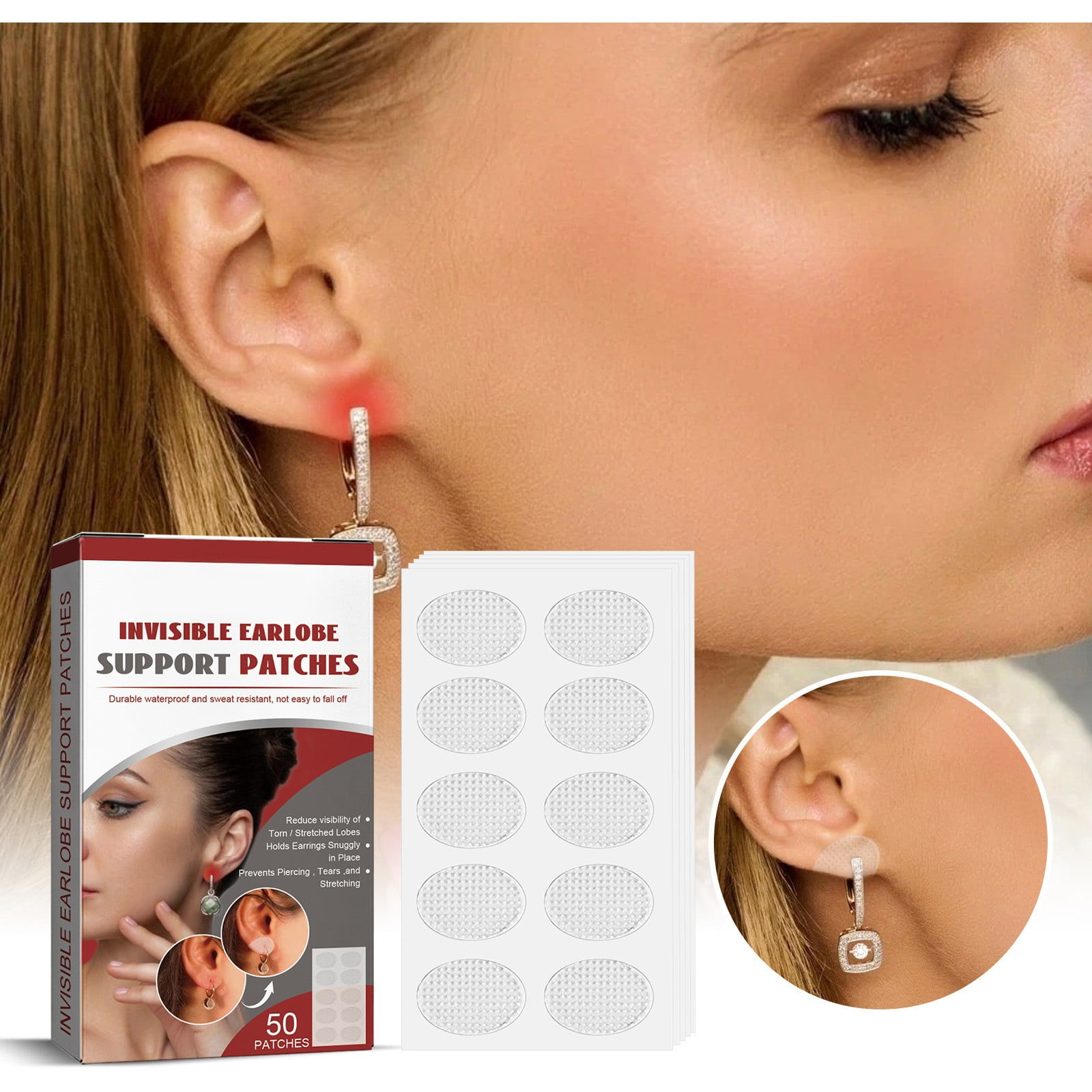 100 Clear Earlobe Support Patches - Invisible Stickers For Stretched Earlobes, 1.6x1.2cm