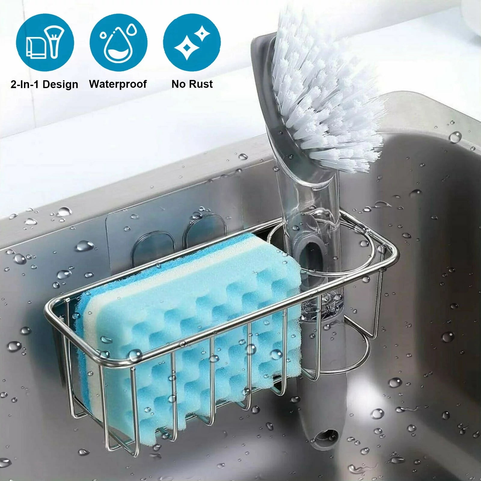 Stainless Steel Kitchen Sink Caddy Organizer for Sponges Brushes Bottles Dishes Towels Rags Silver Walmart