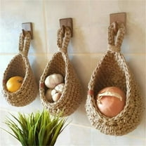 Storage Containers for Food 3pack Jute Hanging Basket Wicker Hanging Fruit Basket For Storing Fresh Produce Handmade Kitchen Pantry Organizer (Small Medium Large)