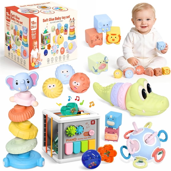 Aijohnny 6 in 1 Montessori Toys for Baby 6-12 Months and Infant Toy for 1-3 Year Old,Early Learning Toys Set,Sorting Sensory Toys Gifts for Girl Boy