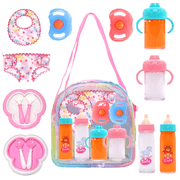 Aijohnny 15 Pcs Baby Doll Accessories Bottle Set, Pretend Play Feeding Toy Set with Package, Birthday Gifts for Kids 3-5 5-8 Year Old