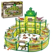 Aijohnny 332PCS Dinosaur House Play Set,Dinosaur Theme Park with 18 Dinos & Battle Cage,LED Light & Sound,Dinosaur Toy for Ages 3+