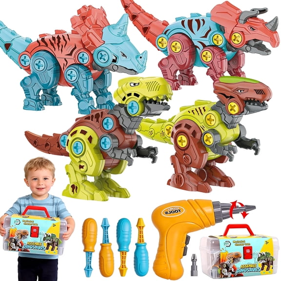 Aijohnny Take Apart Dinosaur Toys, Educational Building Construction Toys with Drill, Engineering Birthday Gifts for 1-3 3-8 Year Old