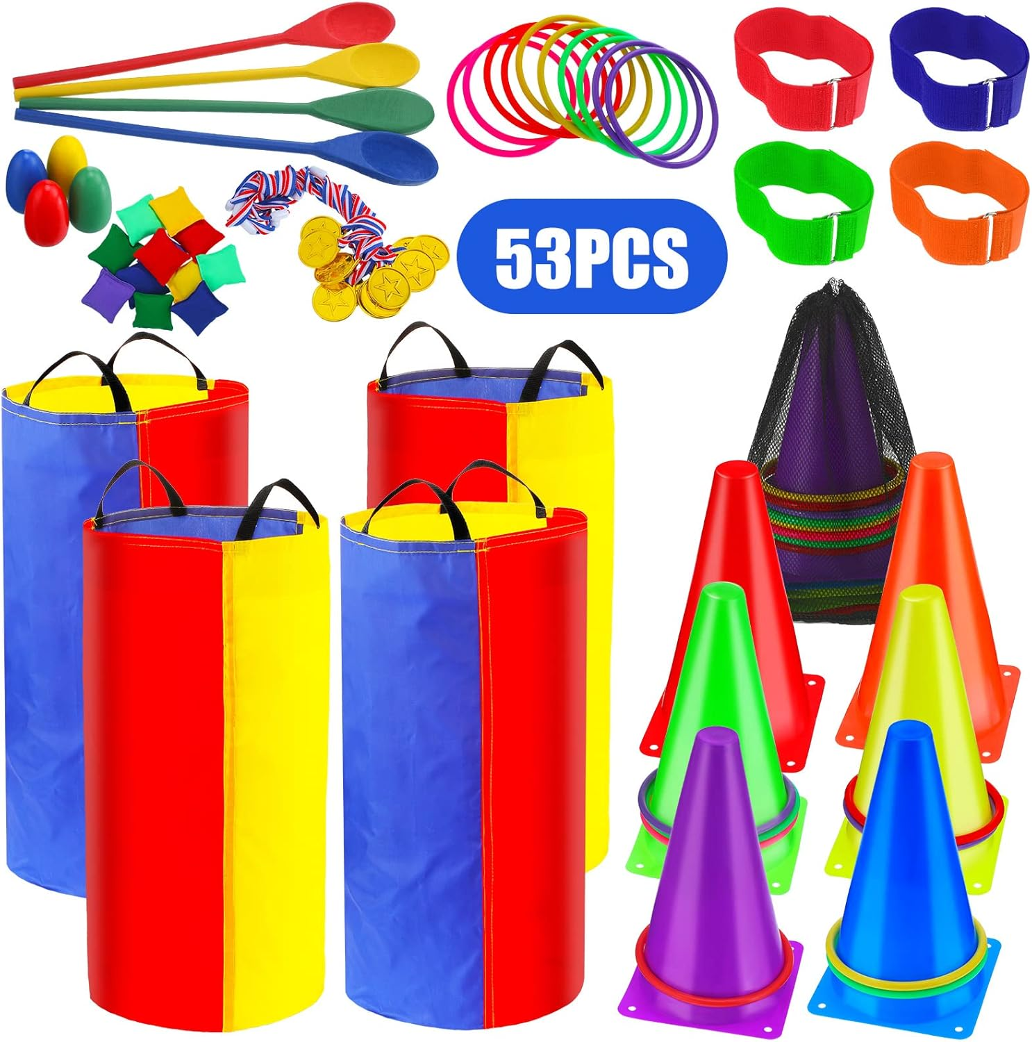 Aijohnny 53PCS Potato Sack Race Bags Set, Outdoor Activities Toys Games, Party Birthday Gifts for Family, Kids and Adult