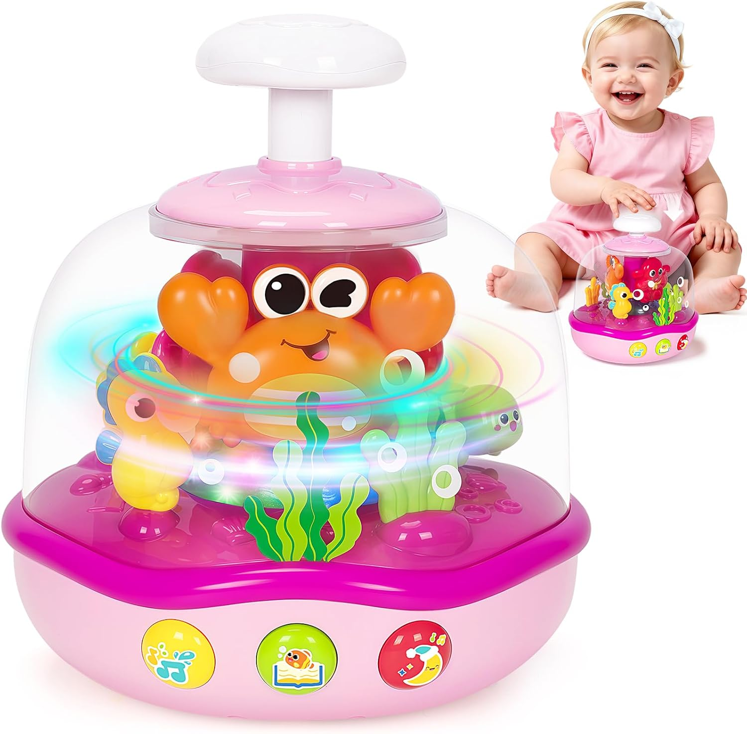 Aijohnny Baby Musical Learning Light up Toys, Infant Ocean Projector Rotating Music Box, Press to Glow & Spin Infant Toy,Christmas Birthday Gifts for 6-12 Month & 1-3 3-5 Year Old