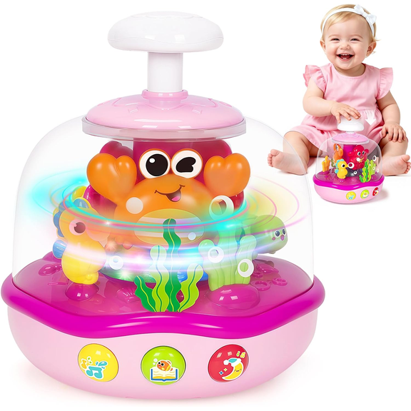 Aijohnny Baby Musical Learning Light up Toys, Infant Ocean Projector Rotating Music Box, Press to Glow & Spin Infant Toy,Christmas Birthday Gifts for 6-12 Month & 1-3 3-5 Year Old