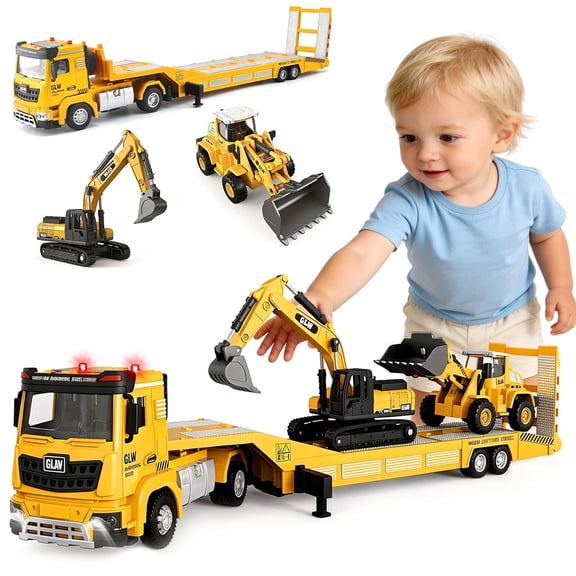 Aijohnny Construction Toys Set, Kids Engineering Vehicles with Truck & Excavator & Bulldozer, Birthday Gifts for 1-8 Year Old