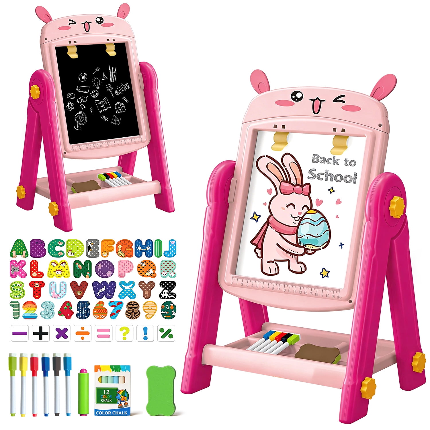 Aijohnny Easel for Kids, Magnetic Drawing Board,Rotatable Double Sided Easel with Painting Accessories for Boys & Girls, Birthday Gift for 2 3 4 5 6 7 8 Year Old