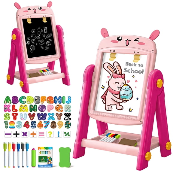 Aijohnny Easel for Kids, Magnetic Drawing Board,Rotatable Double Sided Easel with Painting Accessories for Boys & Girls, Birthday Gift for 2 3 4 5 6 7 8 Year Old