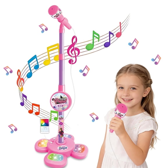 Aijohnny Karaoke Machine Toys Set, Muscial Instrcument with Adjustable Microphone Stand, Birthday Gifts for 1-3 3-5 5-8 Year Old