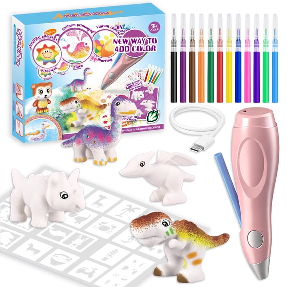 Aijohnny Spray Pen Kit, DIY Painting Set with Figurine Models & Stencils, Birthday Gift for Kids 3-5 5-8 8-12 Year Old