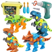 Aijohnny Dinosaur Truck Toys, Educational Building Construction Toys with Storage Box & Electric Drill, Birthday Gifts for 1-8 Year Old