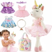 Aijohnny Unicorns Stuffed Animal Doll Toys, Plush Doll with Cloth, Shoe, Bag, Ballet Dress up Doll for Girl, Birthday Gifts for 1-8 Year Old