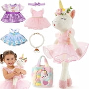 Aijohnny Unicorns Stuffed Animal Doll Toys, Plush Doll with Cloth, Shoe, Bag, Ballet Dress up Doll for Girl, Birthday Gifts for 1-3 3-5 5-8 Year Old