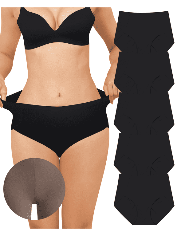 Women's High Waisted Underwear Camel Proof Seamless No Show Yoga Workout Briefs 5 Pack(M,Black)