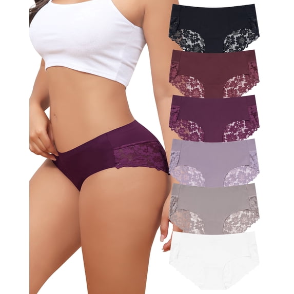 Aijolen Cheeky Underwear for Women Lace Seamless Bikini Panties Ladies Soft No Show Hipster 6 Pack(M,Thistle Ward)