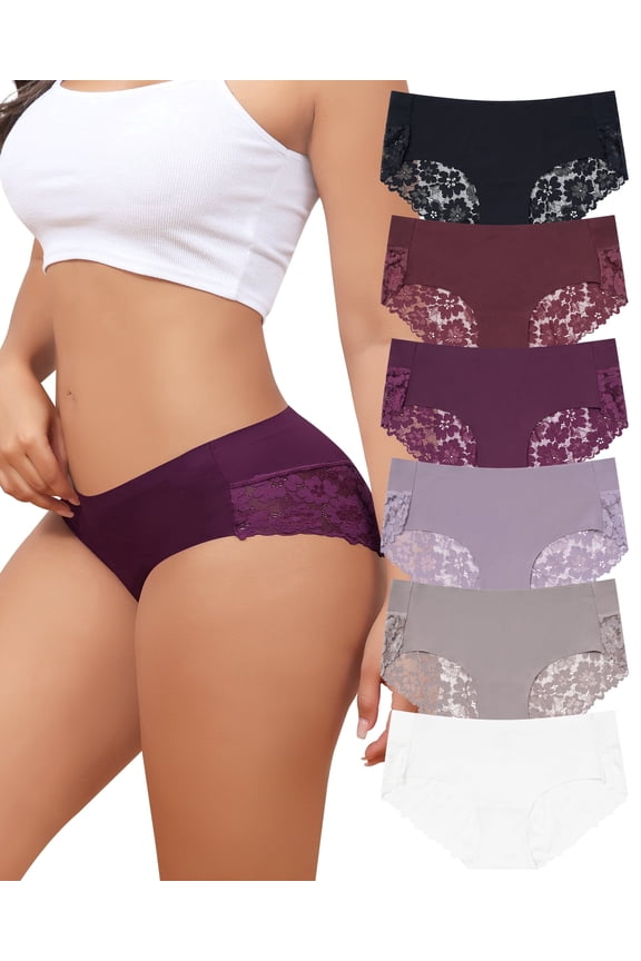 Cheeky Underwear for Women Lace Seamless Bikini Panties Ladies Soft No Show Hipster 6 Pack(M,Thistle Ward)