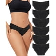 thumbnail image 1 of Aijolen Cotton Underwear for Women Lace Edge Bikini Cheeky Panties Ladies Briefs 6 Pack(L,Black), 1 of 8