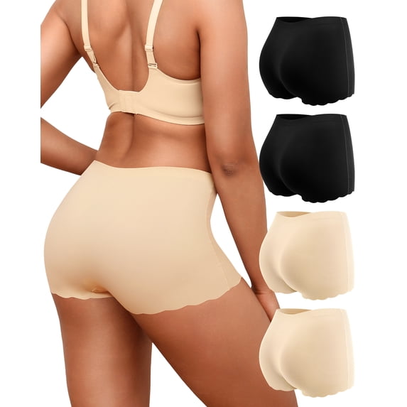Aijolen Women's Seamless High Waisted Boyshorts Wavy Edge Underwear Soft Stretch Boxer Briefs 4 Pack(M,Birch Almond)