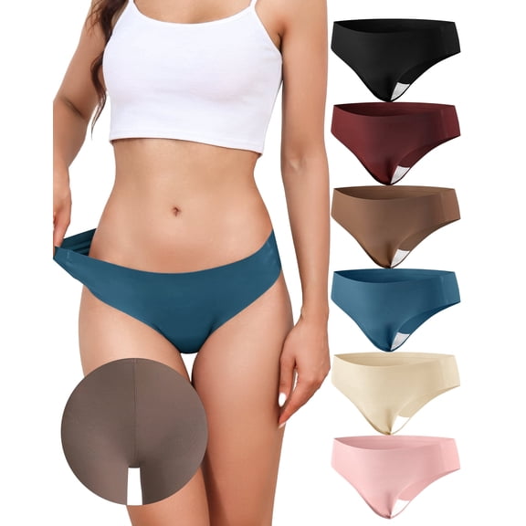 Aijolen Seamless Thongs for Women No Show Soft Invisible Camel Proof Panties Ice Silk 6 Pack(S,Blue Hour)