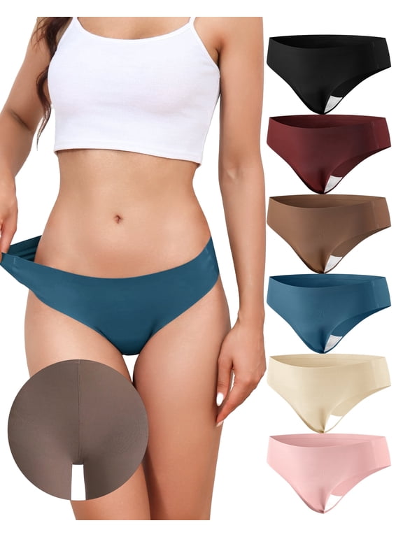 Seamless Thongs for Women No Show Soft Invisible Camel Proof Panties Ice Silk 6 Pack(S,Blue Hour)