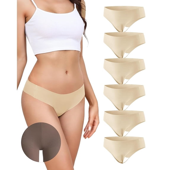 Aijolen Seamless Thongs for Women No Show Soft Invisible Camel Proof Panties Ice Silk 6 Pack(M,Soft Veil)