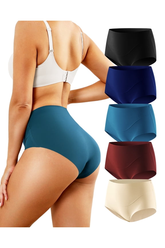 Seamless Underwear for Women Invisible Full Coverage High Waisted Briefs No Show Breathable Comfortable Panties 5 Pack(S,Indigo Inlet)