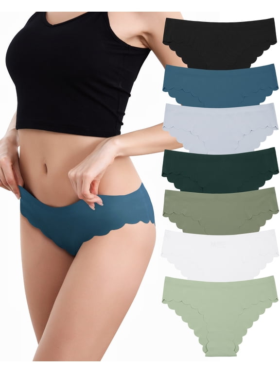 7 Pack Women's Seamless Underwear Wave Edge No Show Cheeky Bikini Panties Invisible Briefs(M,Polaris Glow)