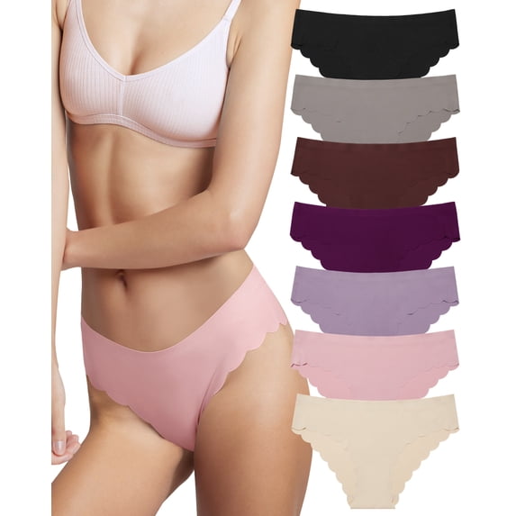 Aijolen Women's Seamless Ice Silk Bikini Hipster Underwear No Show Scalloped Trim Breathable Panties 7‑Pack(2XL,Smoky Lavender)