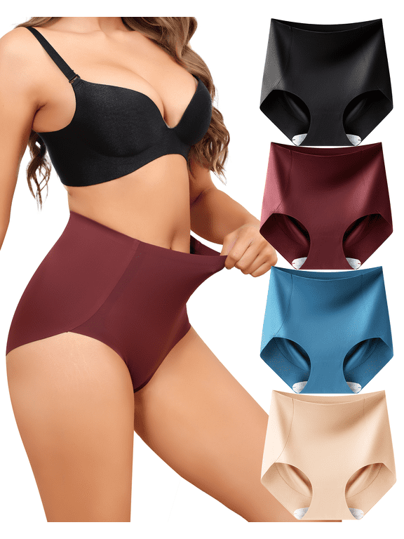 Women's Tummy Control Shapewear Underwear High Waisted Smoothing Briefs No Show 4 Pack S‑3XL