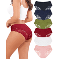 thumbnail image 1 of Aijolen Women's Cotton Stretch Lace Cheeky Bikini Hipster Panties 6 Pack(M,Camellia Garth), 1 of 6