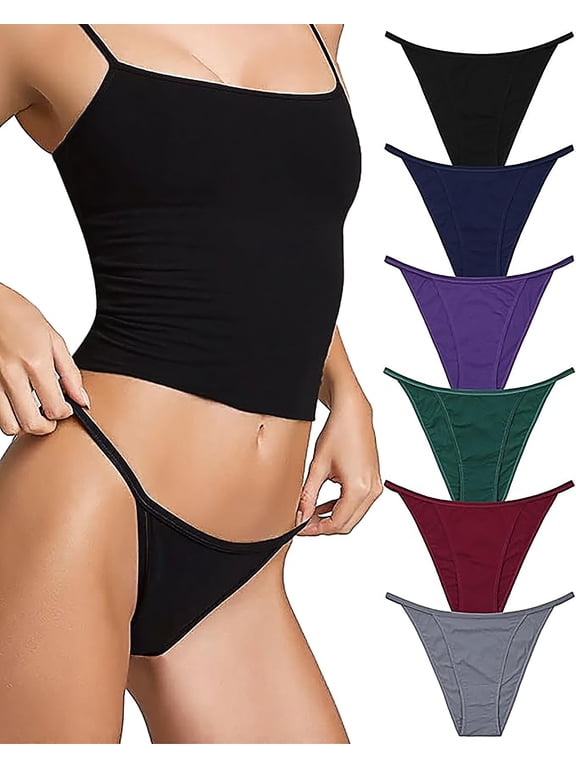 Women's Cotton Underwear String Bikini Panties Low Rise Cheeky Stretch No Show 6 Pack(M,Rich Noir)