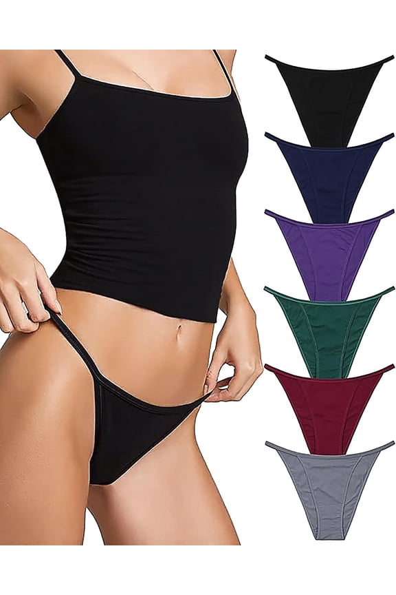 Women's Cotton Stretch No Show Low Rise String Bikini Cheeky Panties 6 Pack(M,Rich Noir)