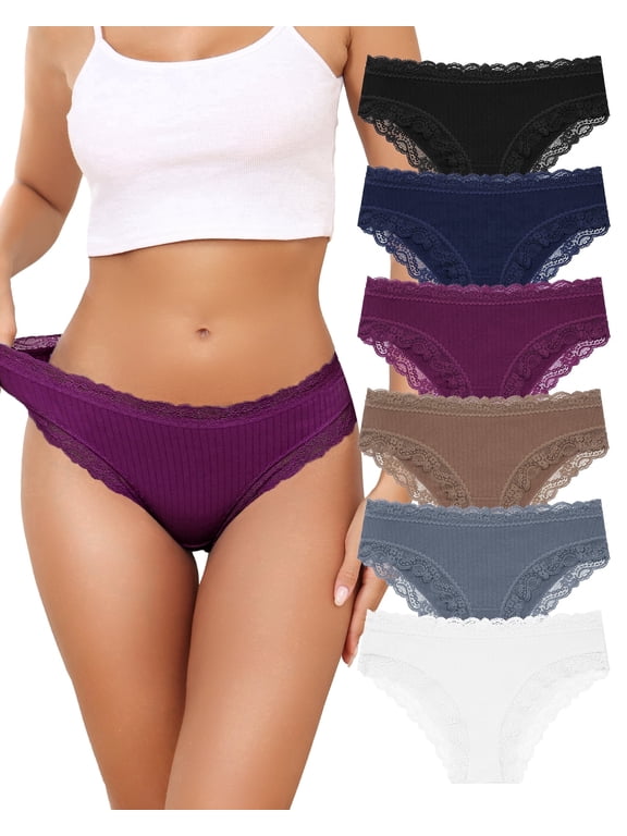 Women's Cotton Underwear Lace Brazilian Panties Soft Breathable Cheeky Bikini Low Rise 6-Pack(S,Wisteria Bower)