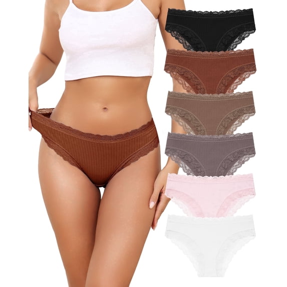 Aijolen Women's Cotton Underwear Lace Brazilian Panties Soft Breathable Cheeky Bikini Low Rise 6-Pack(S,Birch Copse)