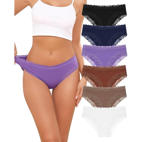 Aijolen Women's Cotton Underwear Lace Cheeky Bikini Panties Soft Stretch Breathable Ladies Underwear Pack 6PCS