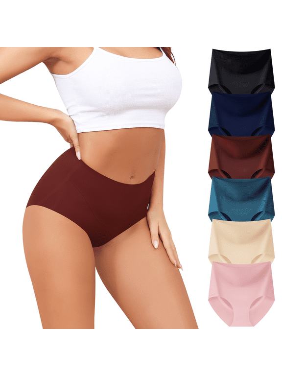 Women's Seamless High Waist Underwear Full Coverage Briefs No Show Panties Ice Silk 6 Pack(M,Sunset Basin)