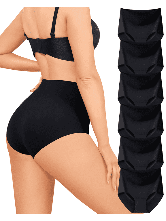 Women's High Waist Seamless Underwear Full Coverage Briefs No Show Ladies Panties 6 Pack(S,Black)