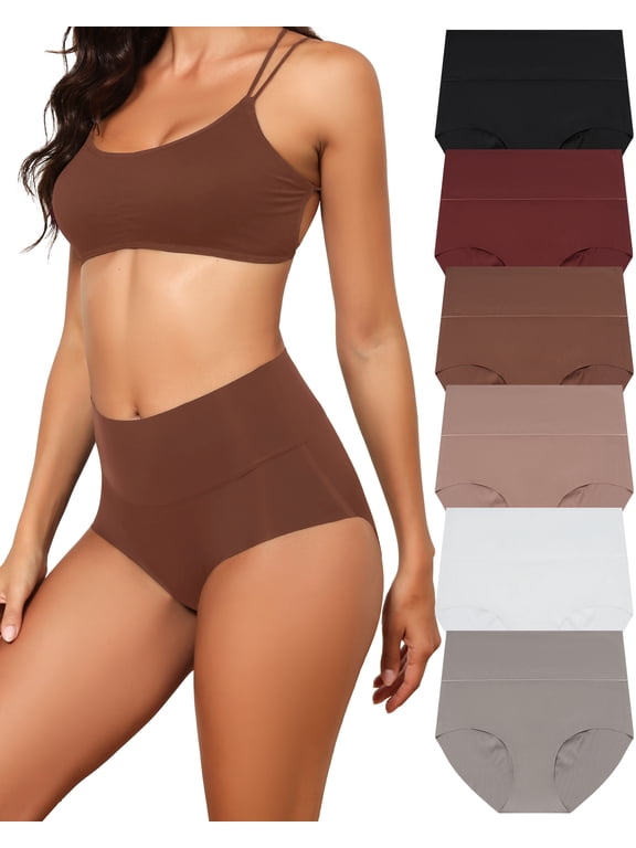 6 Pack High Waisted Seamless Underwear for Women Tummy Control Bikini Cheeky No Show Briefs S-2XL