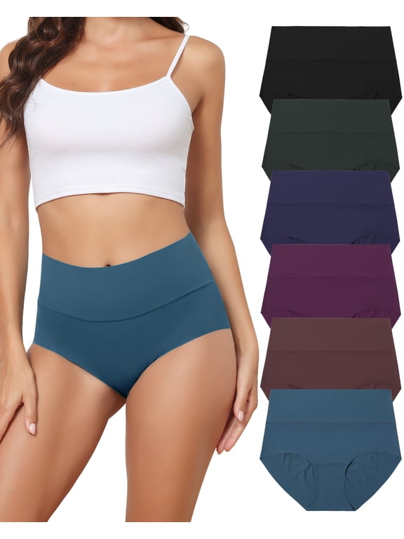 6 Pack High Waisted Seamless Underwear for Women Tummy Control Bikini Cheeky No Show Briefs S-2XL