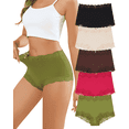 thumbnail image 1 of Aijolen Women's Lace Trim Boyshort Panties Ice Silk Boxer Briefs Underwear High Waisted 5-Pack(M,Forest Berry), 1 of 7