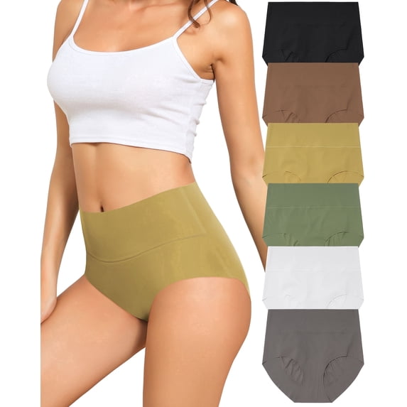Aijolen 6 Pack High Waisted Seamless Underwear for Women Tummy Control Bikini Cheeky No Show Briefs S-2XL