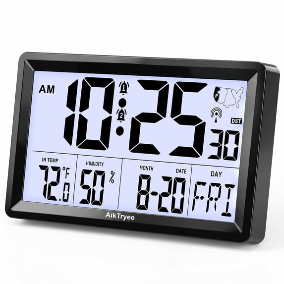 AikTryee Atomic Clock, 8.7 Inch Large Display with Backlight, Battery ...
