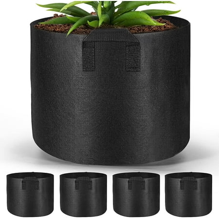 Aikeec 5-Pack 5 Gallon Planter Grow Bag Nonwovens Fabric Pots Plant Bags with Handles Black (28 x 31 cm)